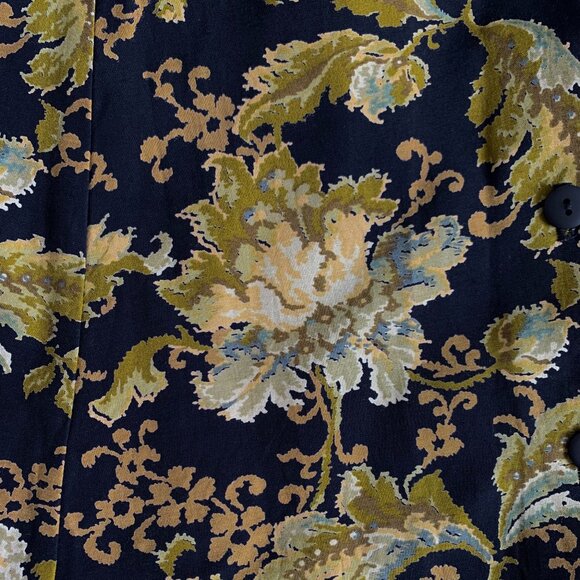 Vintage Floral Navy Button Up Skirt Smock Academia Prep Coastal Cowgirl Western - Picture 8 of 15